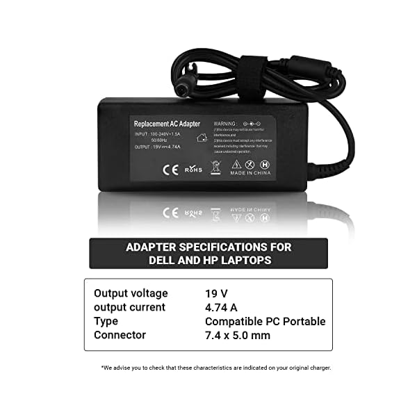 Leyf Laptop Netzteil 19V 4.74A 90W, Ladegerät für Dell und HP, AC 100-240V 50/60Hz, Steckernetzteil, Netzadapter (7.4… – Bild 3