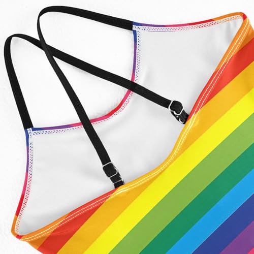 senya Girls Swimsuits One-Piece Swimwear Tie Bathing Suit Beach Summer Round Neck 7-8T Rainbow Stripes Pattern4