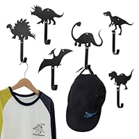 MyGift Fun Childrens Wall Mounted Matte Black Metal Cartoon Dinosaur Silhouette Hanger Hooks for Kids Boys Girls Coat Hat Garments, 3 Piece Set - Handcrafted in India