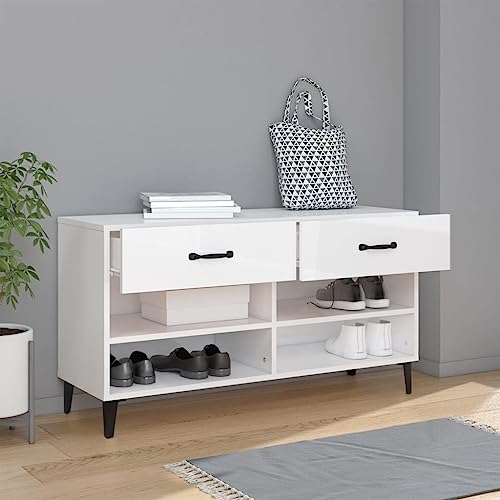 Meuble à chaussures moderne blanc brillant 102cm avec 4 compartiments - 4