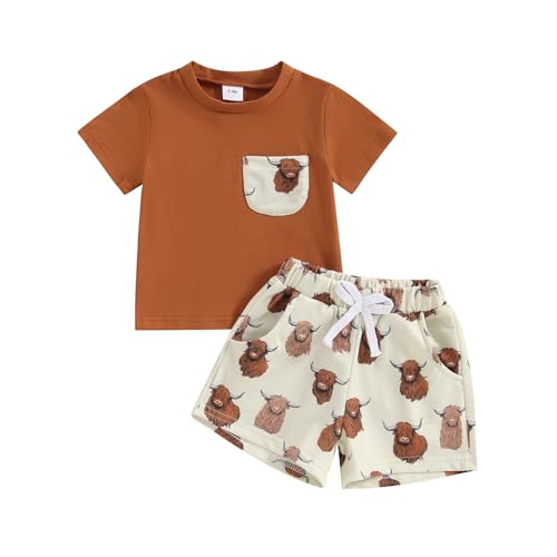 Image of Frietlebird Western Baby Boy Summer Clothes Short Sleeve T-shirt with Elastic Waist Shorts Set Summer Outfit 2Pcs