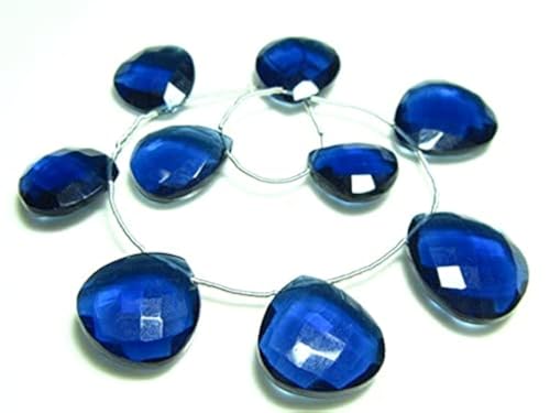 Quartz bleu saphir en perle briolette facettée cœur 15-19mm pour fil de bijoux