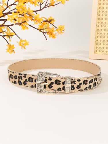 FGSS Women's Leopard PU-Leather-Belt - Fashion Waist Belt with Chic Metal Buckle for Jeans Dress Pants (28"-38")2