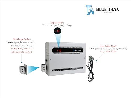 Image of BLUETRAX 5000VA 220V to 110V Step Down Voltage Converter Transformer for US Appliances in India | Compact Copper Core Efficient Safe Lightweight for Home Kitchen Office Electronics