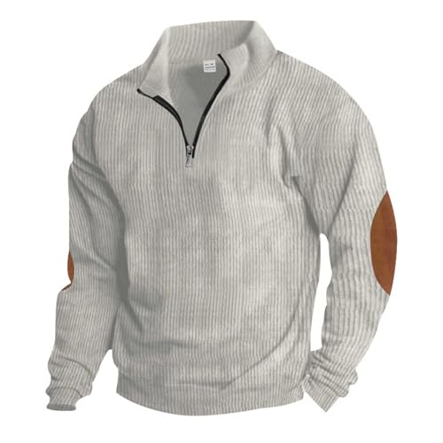 Corduroy Sweatshirt for Men Casual Patchwork Fashion Long Sleeve Stand Collar Button Tops Polo Collared Sweaters