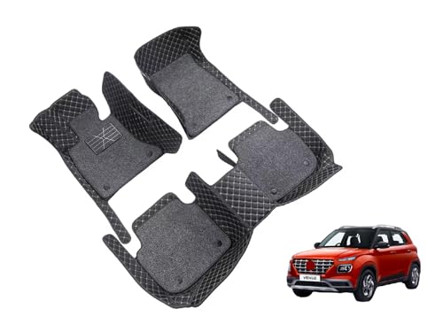 Image of Auto Hub 7D Car Floor Mats Compatible with Hyundai Venue, Leatherette, 100% Waterproof & Washable, Venue Car 7D Floor Mat, Black