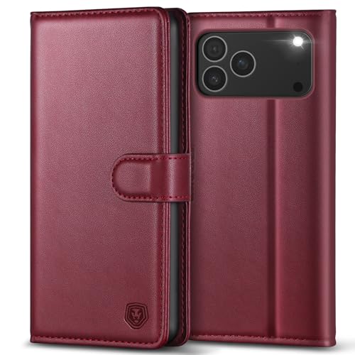 Coque antichoc IP17 Pro Max rouge Kuafcase étui portefeuille magnétique avec support