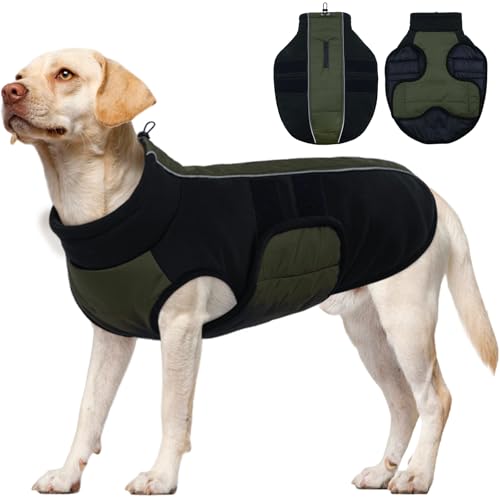Kuoser Dog Jacket, Winter Dog Coats for Medium Dogs, Reflective Doggie Cold Weather Coats Pet Clothes, Puppy Snow Jacket for Frech Bulldog, Boston Terrier, Green L L (Chest Girth: 20.5-24.4'