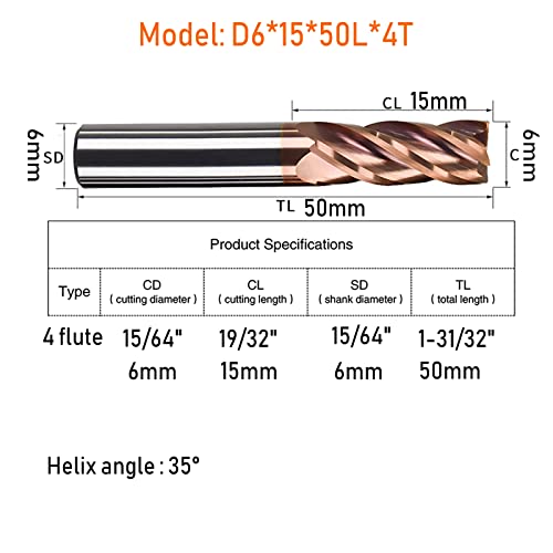 Image of Eagles 15 /64 inch Carbide End Mill with 4 Flute, 19 /32 inch Flute Length, 1-31 /32 inch Overall Length and 15 /64 inch Shank Mill Cutter CNC Tool