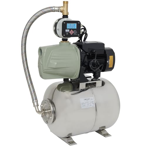 Hauswasserwerk selbstansaugend 5,5 Bar 7000 L/h, JET Gartenpumpe mit Aluminium Laufrädern Kreiselpumpe mit Druckschalter/Trokenlaufschutz, Ansaughöhe 9,8m