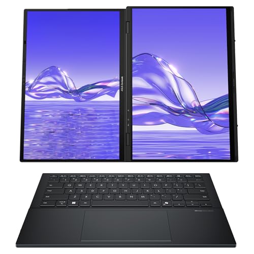 Image of ASUS Zenbook Duo Dual Laptop, Intel Ultra 9-285H, 32 GB LPDDR5X RAM, 2 TB PCIe SSD, 14'' 3K (2880x1800) OLED Touchscreen, Intel Arc Graphics, Backlit Keyboard, W11 Pro, Inkwell Gray