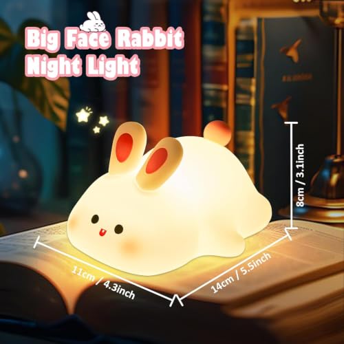Image of Priyana Rabbit Night Light for Kids, Cute Silicone Bunny Lamp with 3 Brightness Modes, Rechargeable Baby Night Lamp, Soft LED Bedside Light for Nursery, Bedroom, Gift Decoration