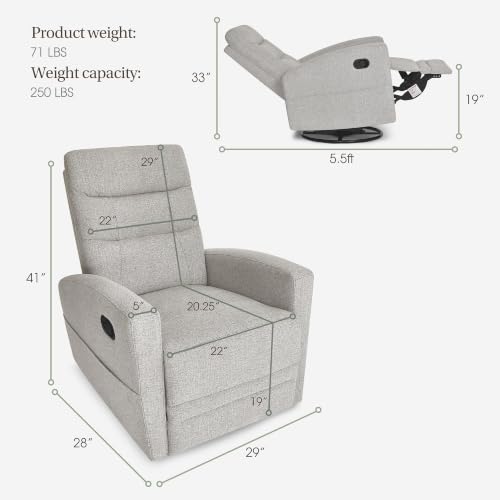 Image of Dream On Me Chatham Deluxe Nursery Glider Recliner, Amazon Exclusive, Soft Pebble