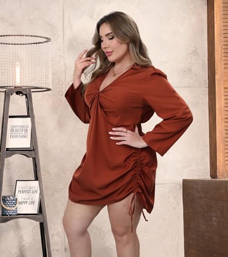 Image of VillbeCoser Women's Plus Size Dress Long Sleeve V Neck A Line Mini Short Cocktail Summer Casual Dress