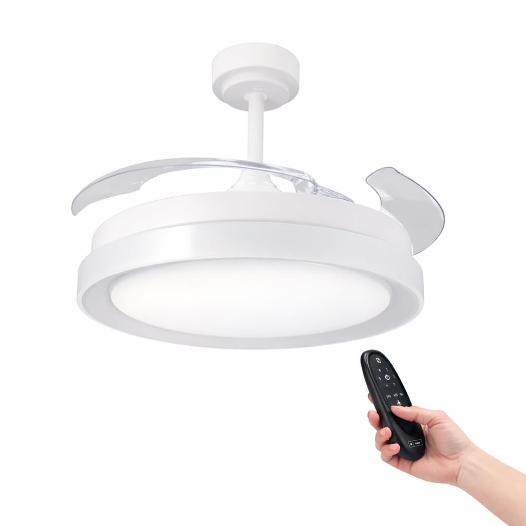 M mimotec - Ventilador de Techo Led White Aqua 66W con luz, mando a Distancia, Bajo consumo, motor DC 30W+Luz Led 36W, 6 velocidades, Silencioso, 4 Aspas desplegables, verano-invierno, temporizador — view 20