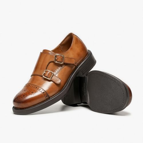 Image of BEAU TODAY Women Monk Strap Loafers Cap Toe Business Causal Loafer Shoes