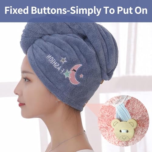 Image of DIVYAM Microfiber Hair Towel Wrap for Women | Quick-Dry Soft Hair Drying Cap with Elastic Loop | Lightweight Magic Head Wrap for Long, Curly & Wet Hair (Blue, Set of 1)