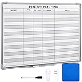 Lincia Project Planning Dry Erase Whiteboard Magnetic Dry Erase Board with Lines Sliding Marker Tray Aluminum Frame White Board Planner for Wall Scheduling(36"x24",Project Planning Horizontal)