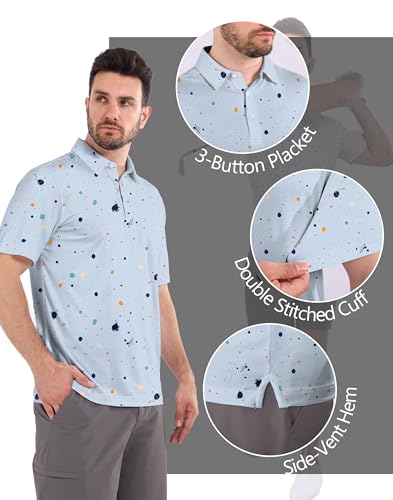 Polo de golf para hombre manga corta Dry Fit que absorbe la humedad con estampado casual y cuello clásico miniatura 3
