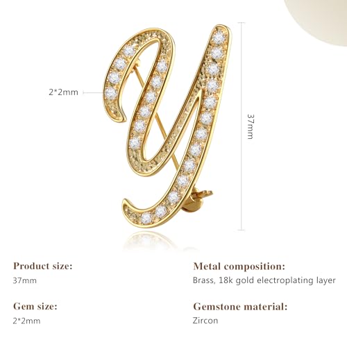 Image of Cicy Bell A-Z Initial 26 Letter Brooch Pins 18k Gold Plated Cubic Zirconia Breastpin Name Personalized Gifts for Women Men