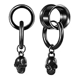 Hoisy 2 Piezas Expansor Oreja con Colgante, 12mm(1/2') Ear Gauge Kit con Calavera, Negro Pendientes Piercing Oreja Acero Inoxidable