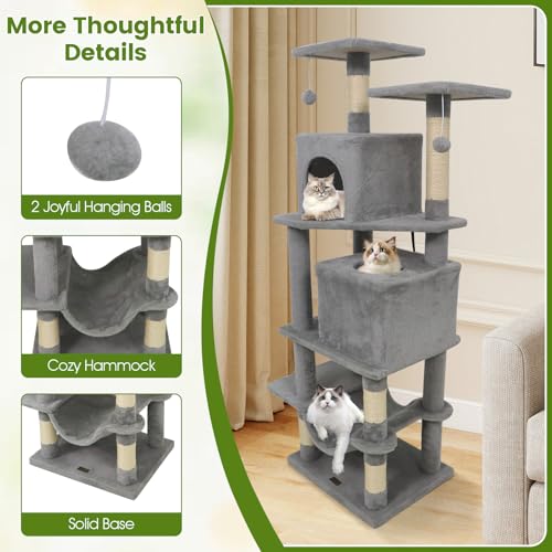 Árbol para Gatos Moderno de 57 pulg. con 2 Condos y Rascadores miniatura 6