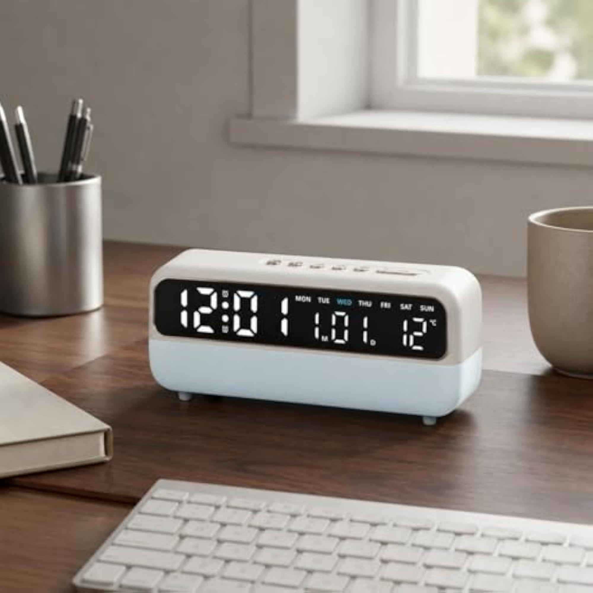 LED Alarm Circular Timepiece, Multi-Function Ambient Light Clock