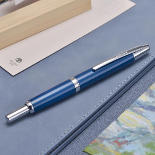 Image of Jinhao 10 Press Fountain Pen with Box, Pearl Blue Retractable Extra Fine Nib with Ink Converter Set (Silver Clip)