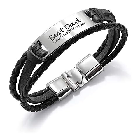 EDSG Personalized Mens Bracelet | Leather Engraved Bracelet Gift for DAD | ID Identity, Customised Monogram, Birthday, Wedding,Christmas Cover