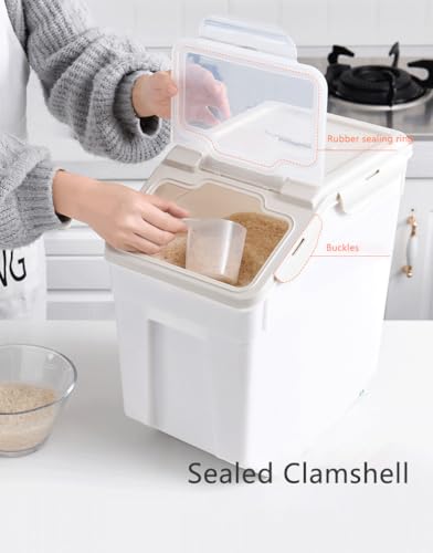 Image of ZEUS Rice Container- Airtight Rice Storage Container with Measuring Cup & Rice Shovel - Rice Barrel Dispenser-Moisture Proof Kitchen Organiser for Cereals,Pulses&Pet Food- Grey, Plastic (10kg)