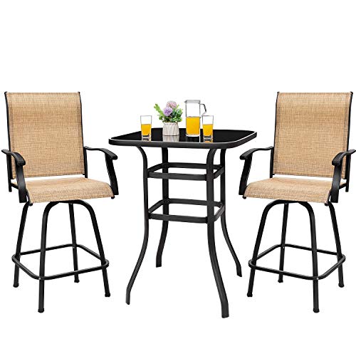 Homall Bar Height Patio Set Swivel Bar Set Bar Stools Set, 2 Swivel Bar Stools and Bar Table
