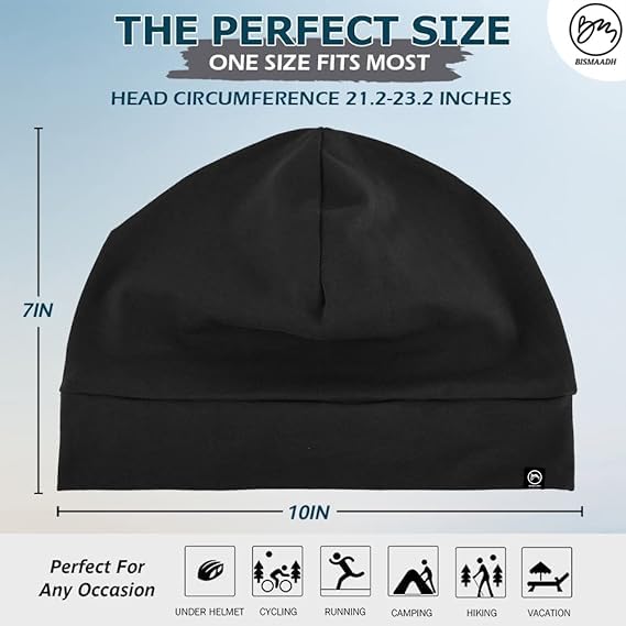 BISMAADH Cotton Skull Caps For Men Women,2-Pack Lightweight Beanie Sleep Hats Breathable Helmet Liner Black, Dark Grey, Free Size 3
