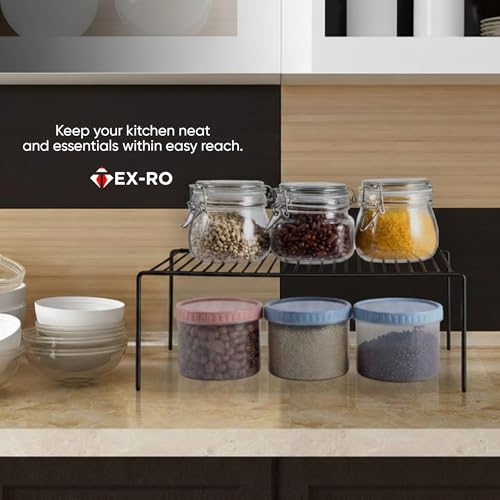 Image of TEX-RO Kitchen Shelf Organizer | Cabinet Shelf Riser for Storage | Cupboard Organizer Rack for Kitchen | Under Cabinet Storage for Plates, Bowls, Spices - Metal Wire Rack, Pack of 2