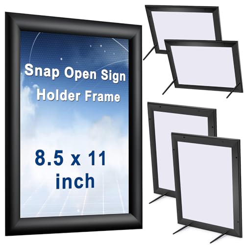 Blulu 4 Pcs 8.5 x 11 Inch Front Load Easy Open Snap Frame Metal Poster/picture Snap Open Sign Holder Frame Wall Mount or Tabletop