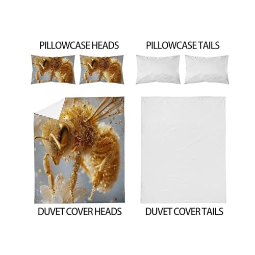 Housse de couette abeille en microfibre premium 3D, literie durable pour lit double