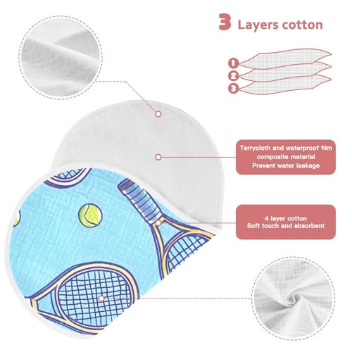 Bolaz Baby Burp Cloths 4 Pack,Tennis Racket Pattern,Feeding Cloths Face Towel Super Absorbent Soft Cotton Burping Rags Feeding Bibs4