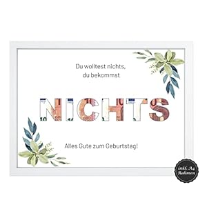Dellvia NEU! Geburtstagsgeschenk Poster NICHTS | Geldgeschenke Nix zum Birthday | Geldgeschenk im Bilderrahmen…