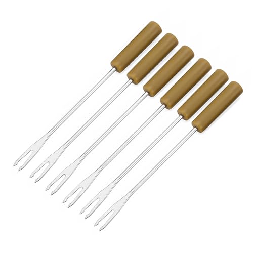 Skewers Forks, Pack of 6, Snail Forks Made of Stainless Steel with Round Wooden Handle, Skewers Finger Food Fork, Cocktail Cutlery for Seafood, Barbecue Party