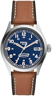 FOSSIL Herrenuhr Defender, Solaruhrwerk, 40MM Silbernes Edelstahlgehäuse mit ProPlanet Lederarmband, FS5975