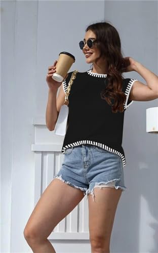Image of Disamer Cap Sleeve Knit Sweater Tops Sleeveless Vest 2026 Spring Clothes Oversized Summer Tank Trendy Short Sleeve T Shirts