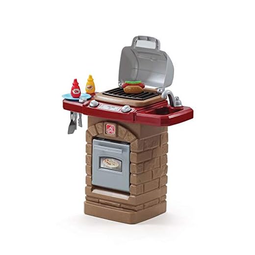 Step2 Fixin' Fun Outdoor Grill | Plastic Toy Grill & Play Food | Pretend Play Grilling Set, Brown (85317)