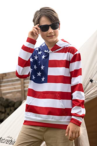 Boys Hoodies For Kids Cool 3D Patriotic Flag Hooded Sweatshirt Winter Warm Long Sleeve Hoodie Tops Boys Girls For 12-14 Years #TOP3