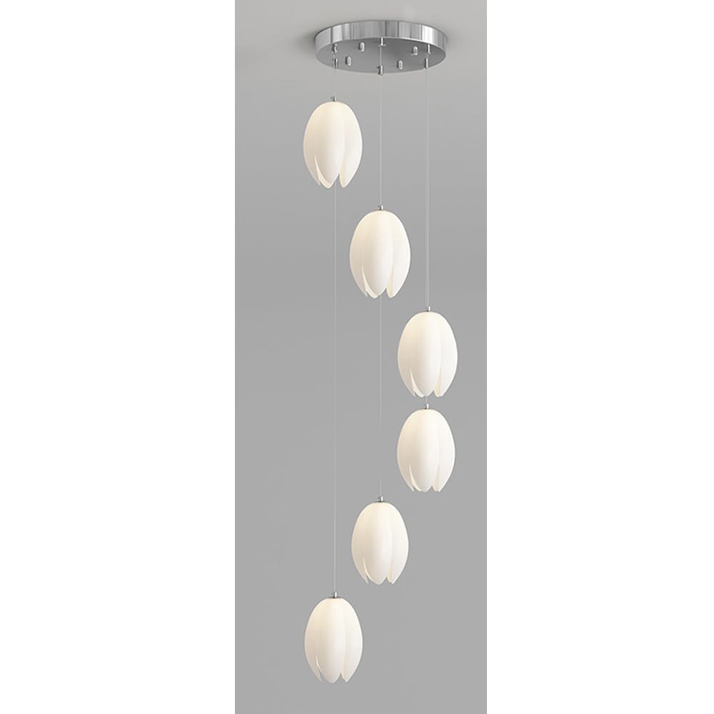 Lustre long escalier suspension moderne blanche 6 lampes grand salon loft