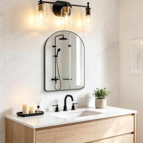 Image of FORBATH Arched Bathroom Mirror 16x24 Inch, Black Bathroom Mirror Wall Mounted Modern Aluminum Alloy Frame Arch Mirror for Bedroom Living Room Entryway, Hanging or Leaning Against Wall