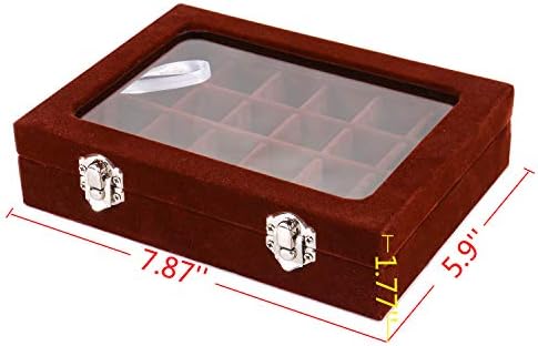 Meshela Velvet Glass Jewellery Ring Display Earring Organiser Case Tray Holder Earrings Storage Box (24 Slots Brown)