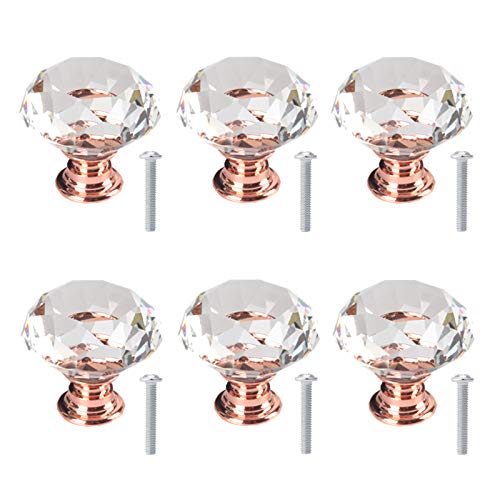 6 Pcs Bouton De Meuble Diamant Avec Vis Poignées De Cristal Pour Commode Vitrine Armoire Coiffeuse Tiroir