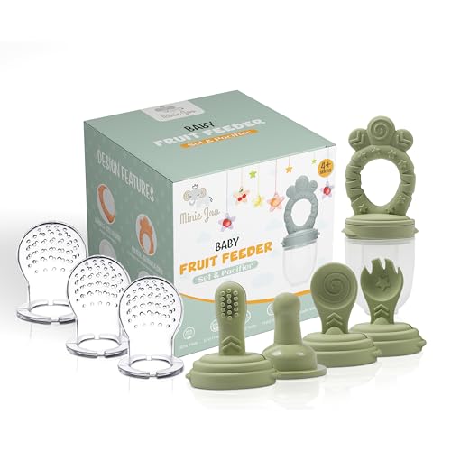 Image of Minie Joo Baby Fruit Feeder Set – BPA-Free Silicone Fresh Food Feeder with 3 Replacement Teats, Teething Feeder for Fruits & Purees, Safe Self-Feeding for Babies 4+ Months