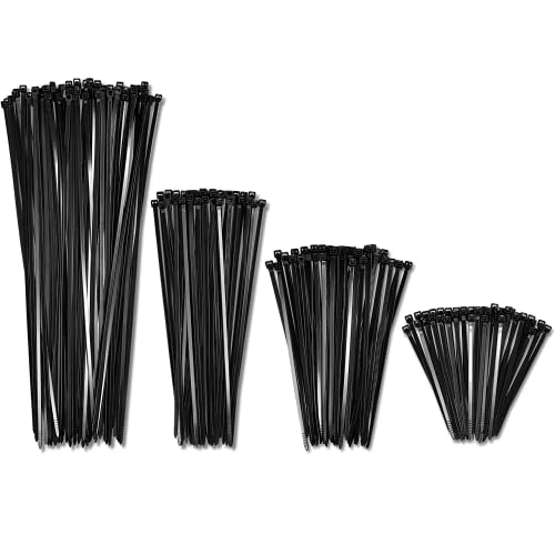 4", 6", 8", 12" Black Cable Zip Ties Assortment (400 Pack, 100 Each Size) - 40Lbs Tensile Strength - Self-Locking Premium Nylon Cable Wire Ties For Indoor And Outdoor By Bolt Dropper #TOP16