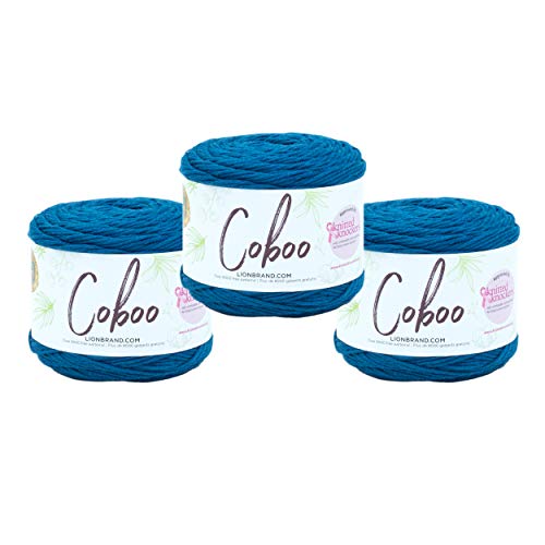 Image of Lion Brand Yarn, Coboo Cotton Blend Crochet Yarn, Steel Blue, 3 Pack