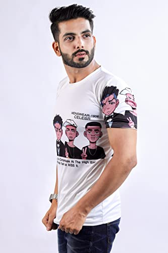 Image of HARPITA Men's Round Neck Half Sleeve Slim Fit Digital Printed Lycra T-Shirt